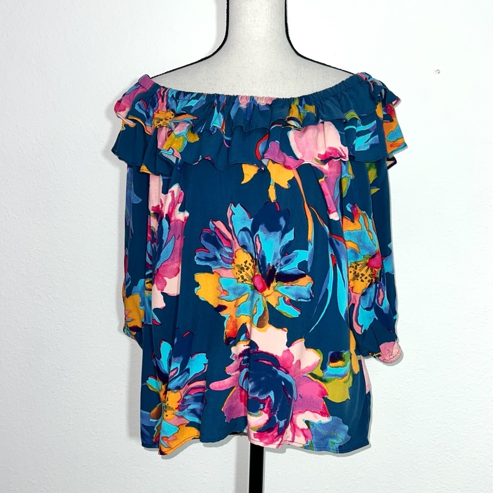 NWT Sam and‎ Jess Off the Shoulder Ruffle Floral Blouse PXL